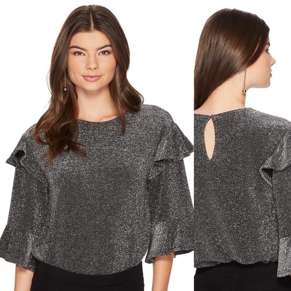 New J.O.A. Metallic Ruffle Blouse XS